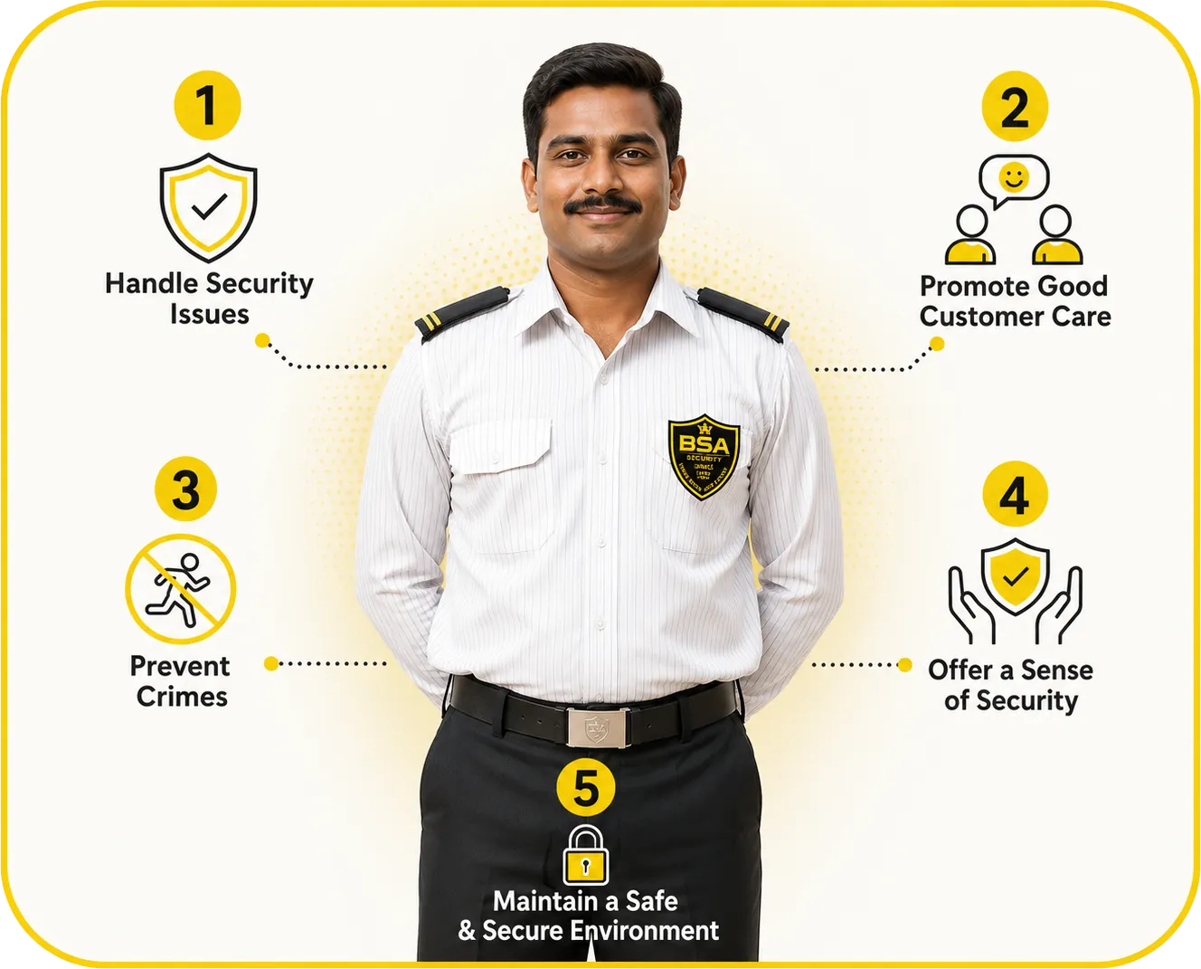 BSA security officer with the five standing orders every guard follows on duty