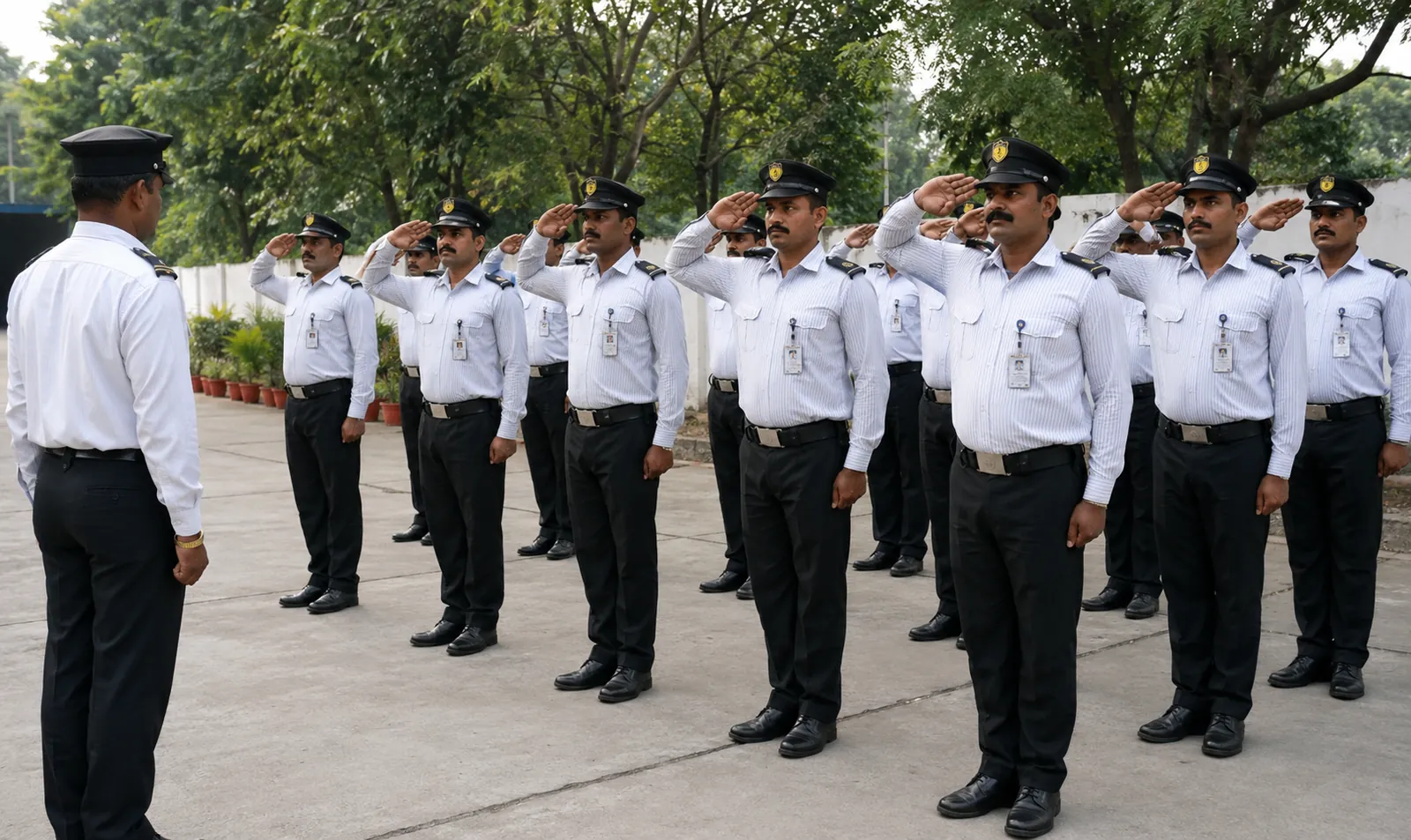 BSA recruits standing in parade formation, saluting during drill training